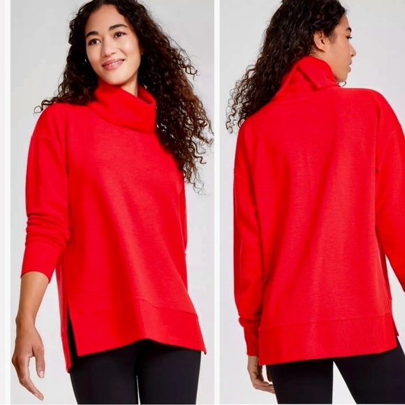 Ideology Sweaters - Ideology Red Cowl Turtleneck Sweater Relaxed Fit